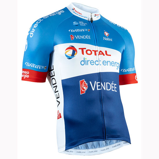 2019 Maillot Direct Energie Tirantes Mangas Cortas Azul Blanco